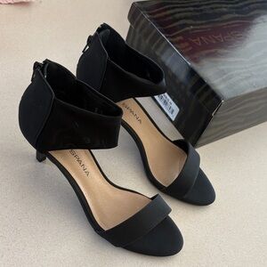 Moda Spana Black Ankle Strap Kitten Heels